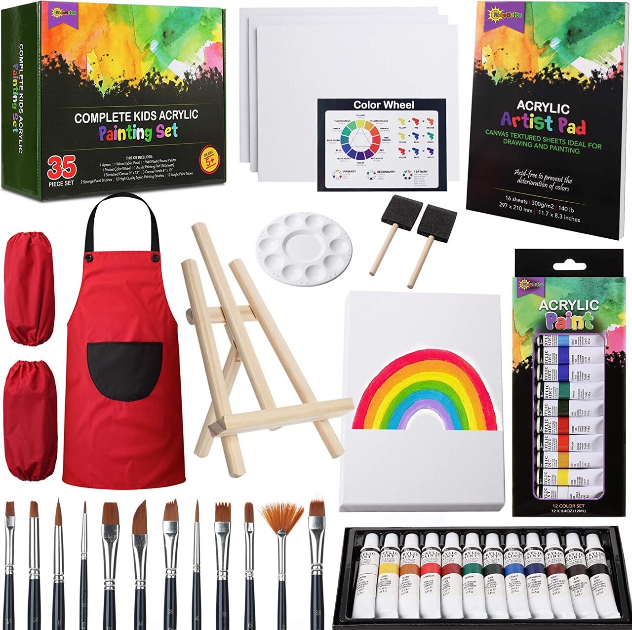 Kids Art Set 25 Pcs – Deluxe Acrylic Paint Set for Kids Includes Non Toxic  Paint, Tabletop Easel, Paint Brushes, Canvas, Painting Pad